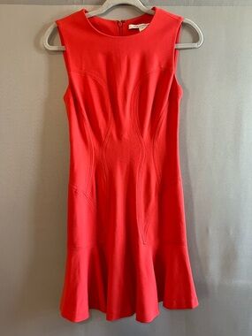Diane von Furstenberg Jaelyn Hot Coral Fit & Flare Dress | Sleeveless | Size 0